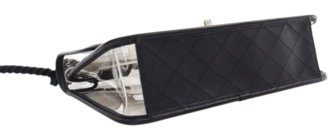 Chanel 19S Runway Medium Black Lambskin PVC Sand By The Sea Pearl Strap Flap Bag