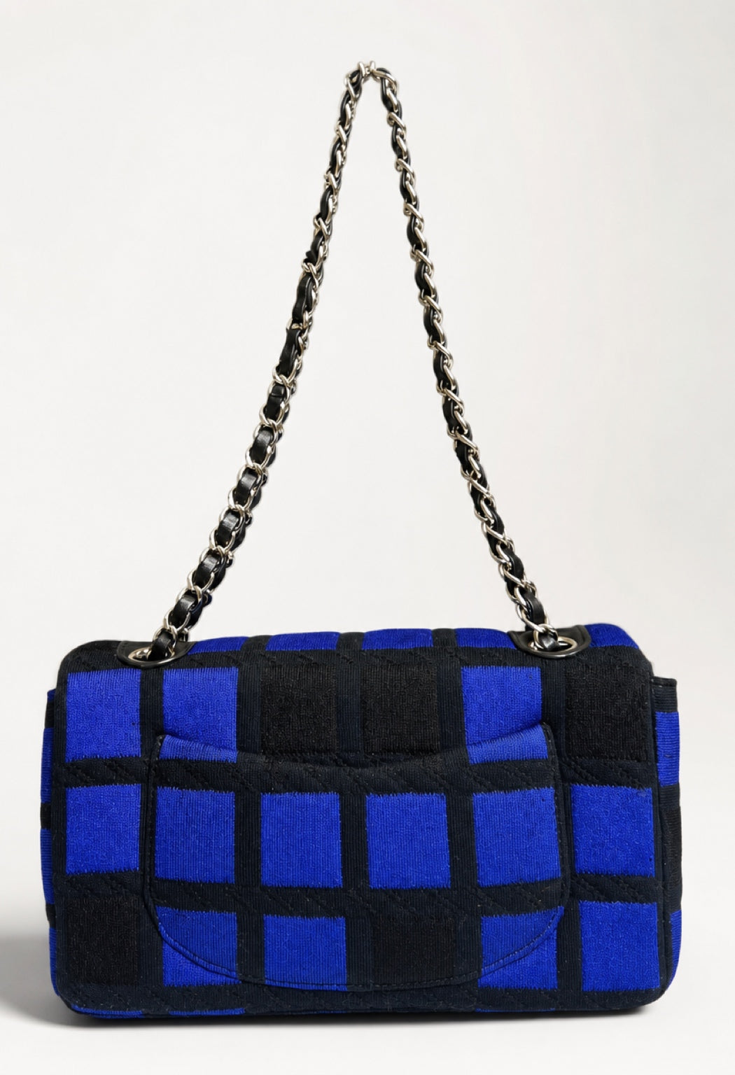 Chanel 13P Runway Blue Black Jersey Classic Medium Single Flap Bag SHW