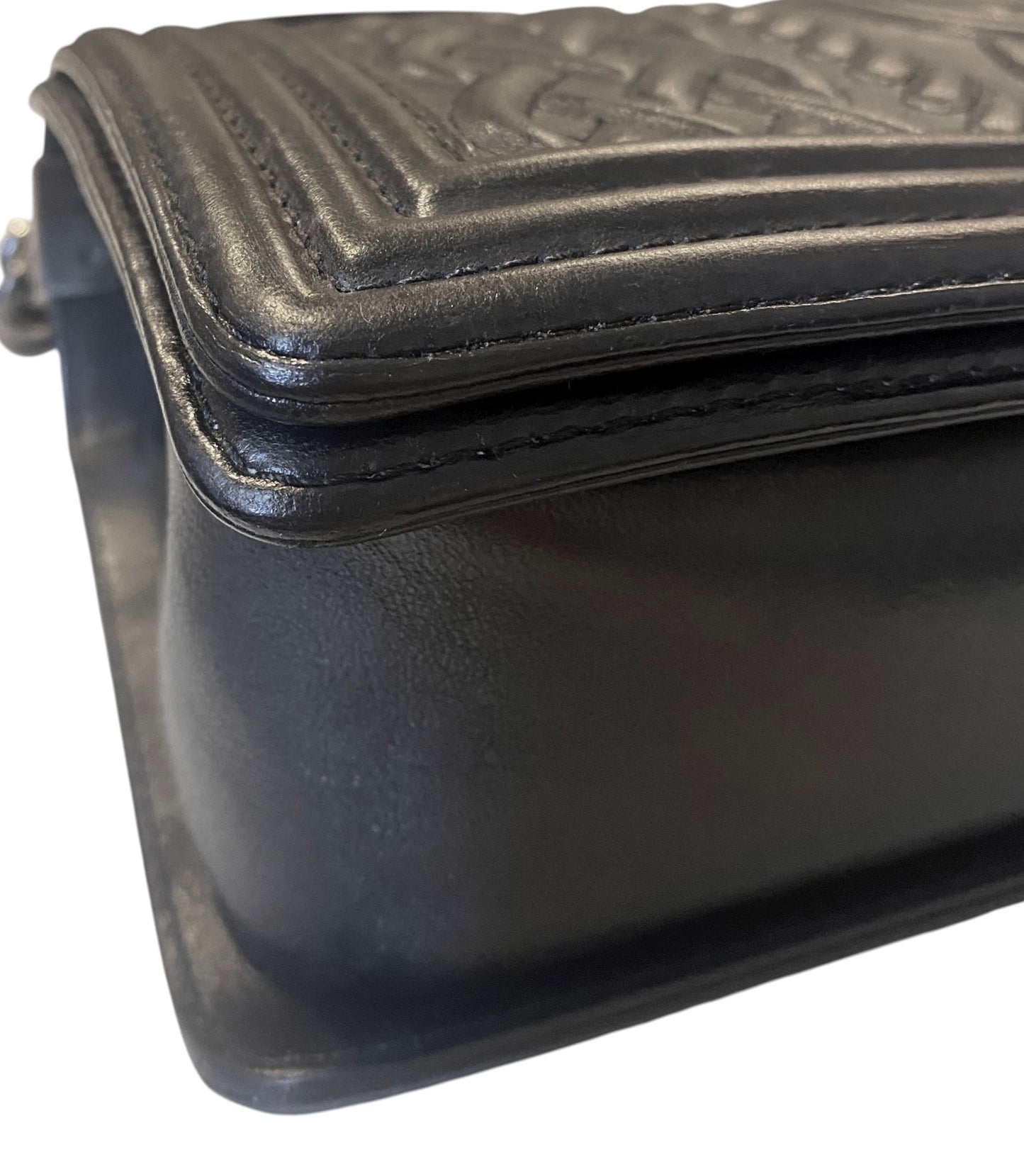 Chanel 13A Paris Edinburgh Black Lambskin Old Medium Embossed Celtic Knot Boy Flap Bag