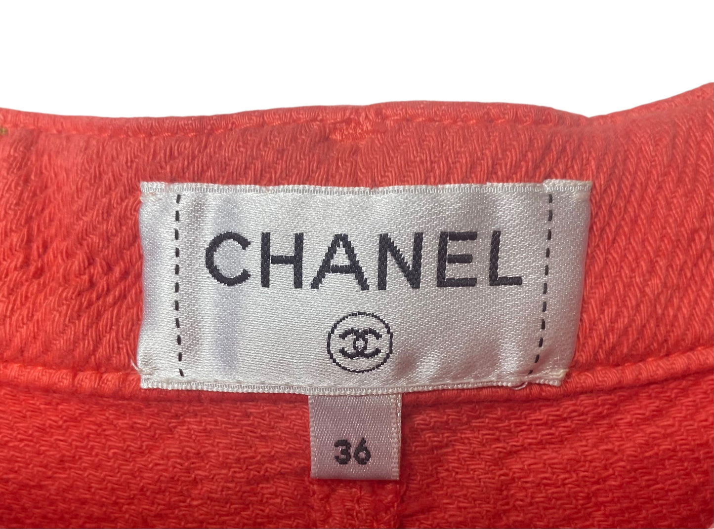 Chanel 2019 Coral Red Cotton CC Buckle Shorts FR 36