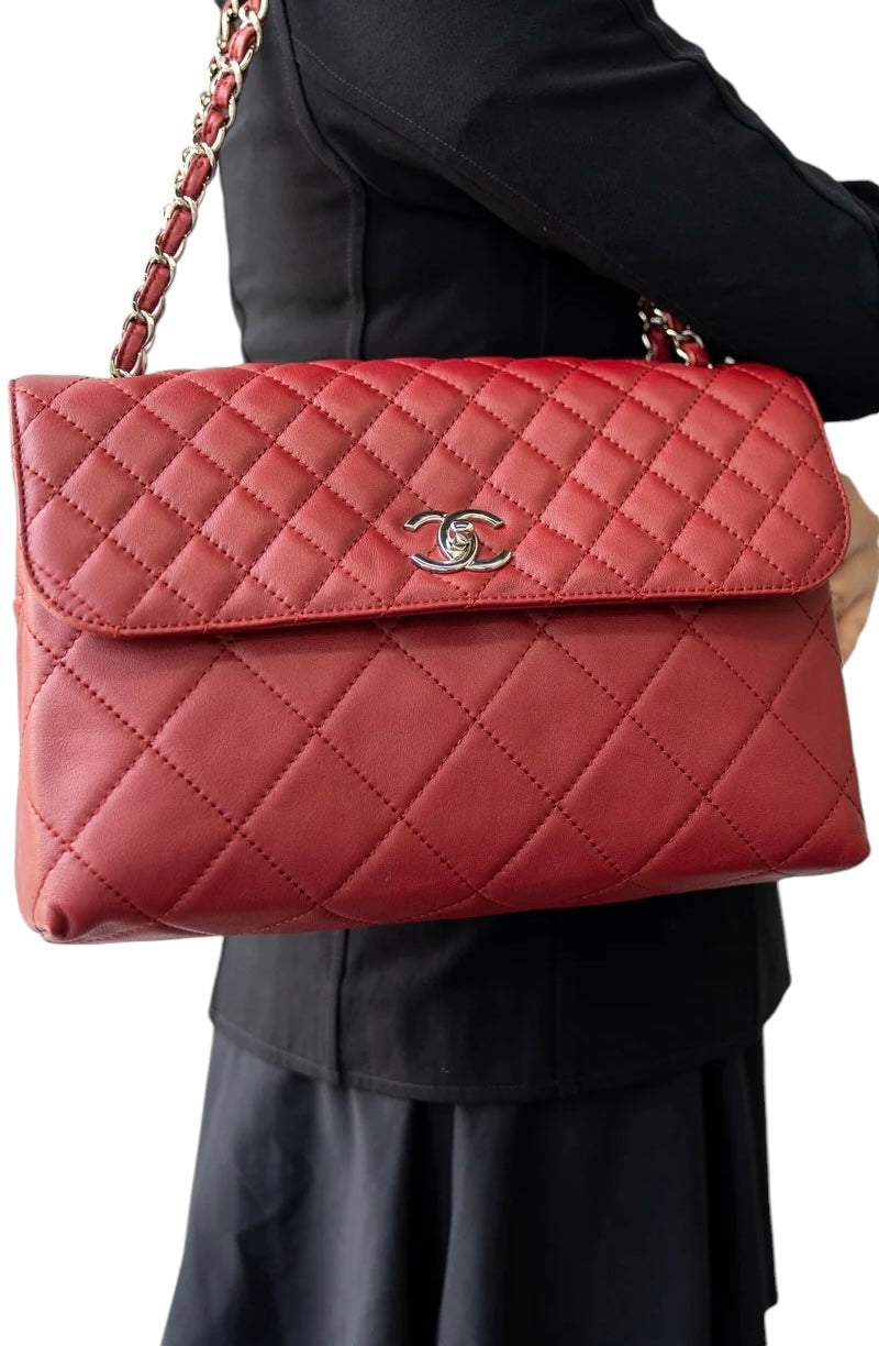 Chanel In The Business Dark Red Quilted Leather Classic Flap Bag SHW