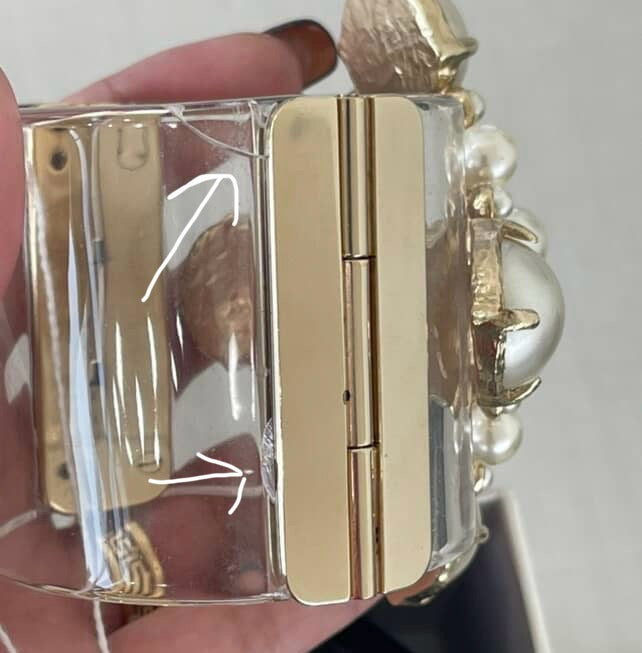 Rare Chanel 13S CC Pearl Medallion Clear Resin Cuff Bracelet