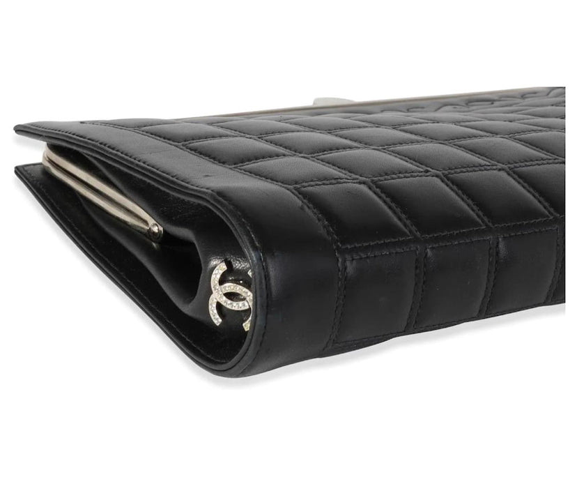 Chanel Vintage Black Quilted Lambskin Chocolate Bar Frame Clutch