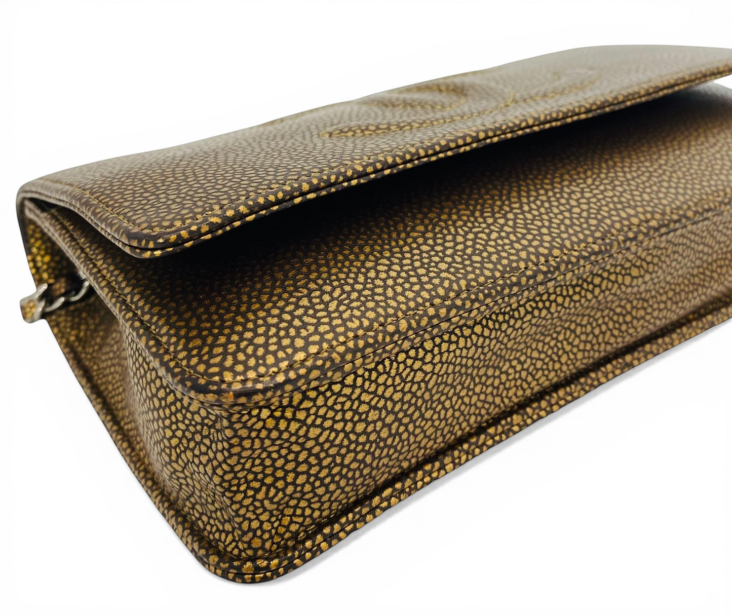 Chanel Caviar Bronze Metallic Double CC Wallet on Chain WOC