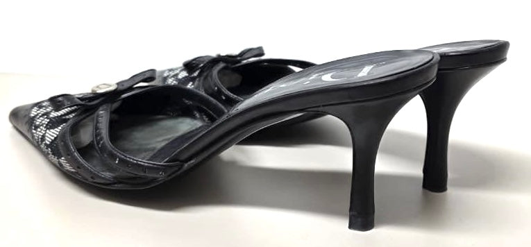 VINTAGE Y2K DIOR TROTTER MONOGRAM BOW POINTED MULE KITTEN HEELS IT 37.5 US 7.5