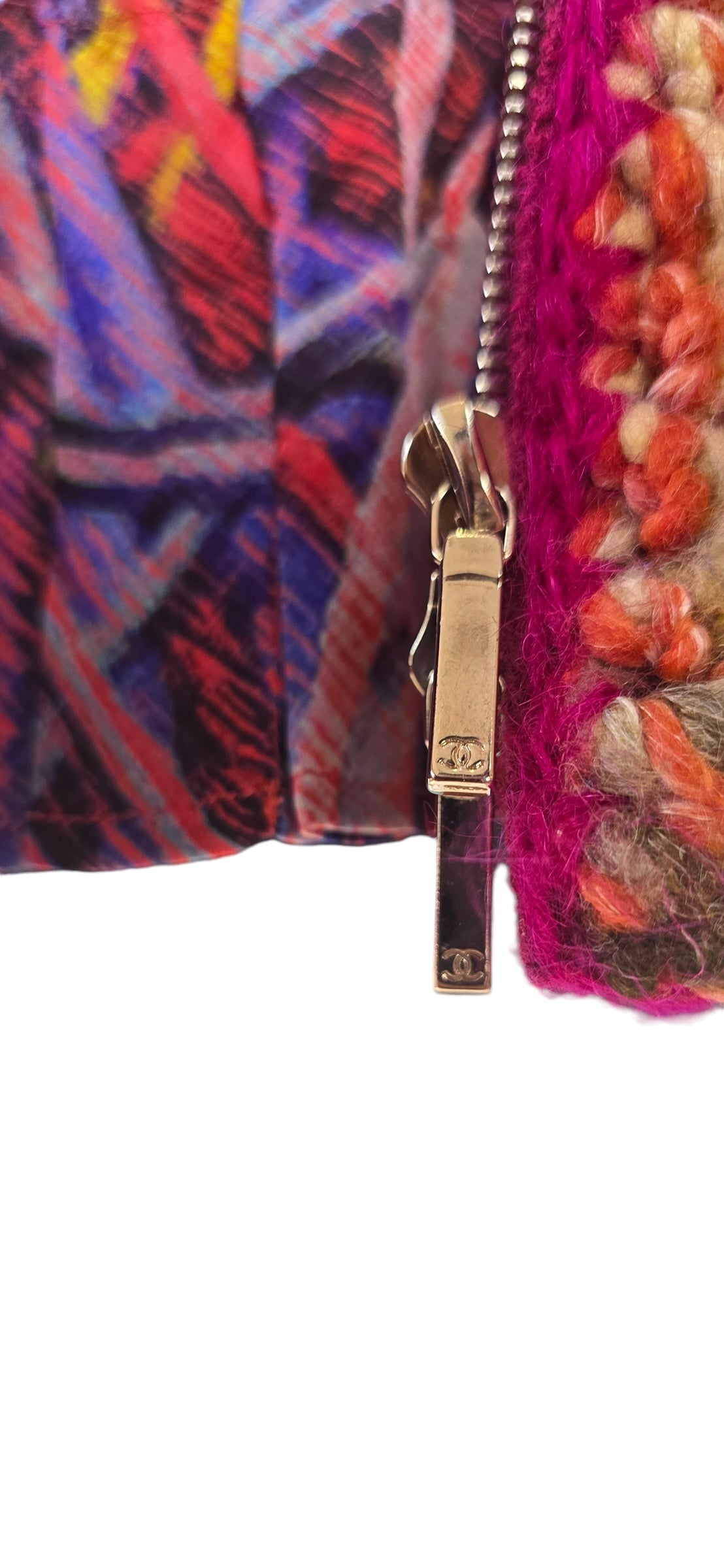Chanel 14A Supermarket Collection Raspberry Jacket FR 38 and Multicolor Matching Silk Blouse SET FR 38