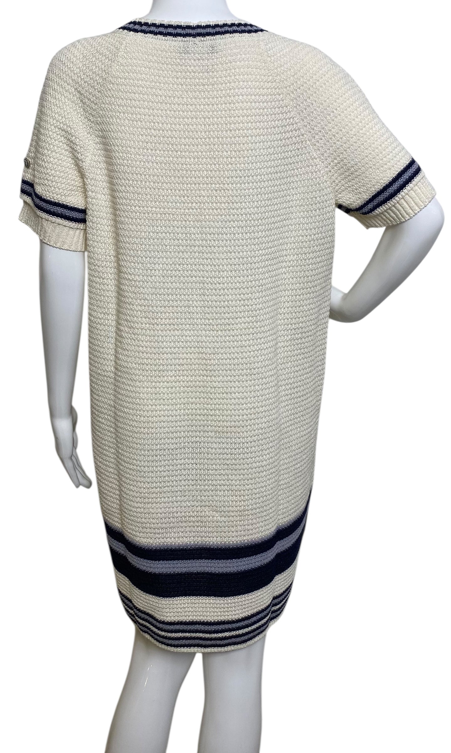 Chanel 14C Ecru Navy Black Varsity Knit Dress FR 44