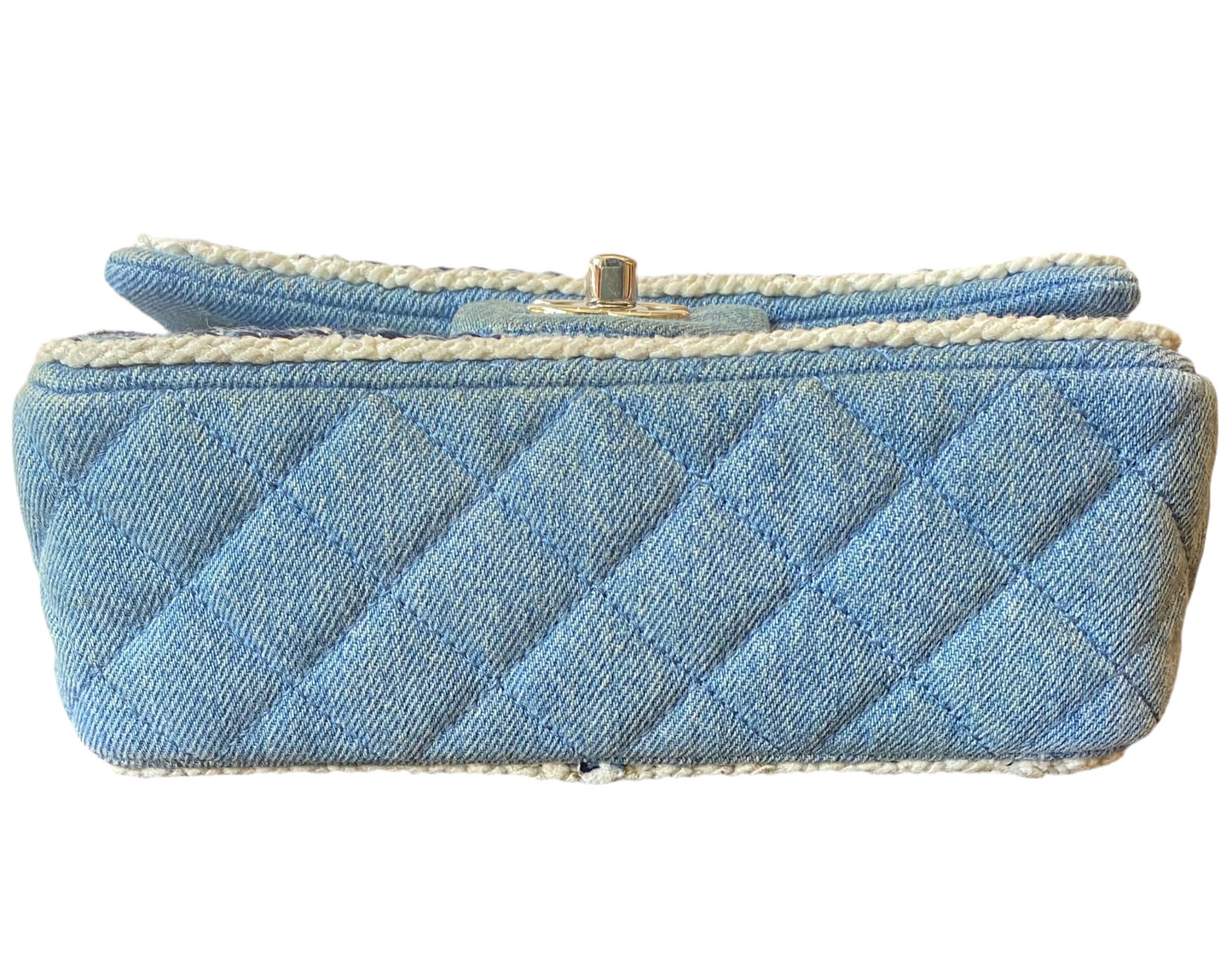 Chanel 2019 Mini Small Light Blue Denim Braided Trim Classic Flap Bag