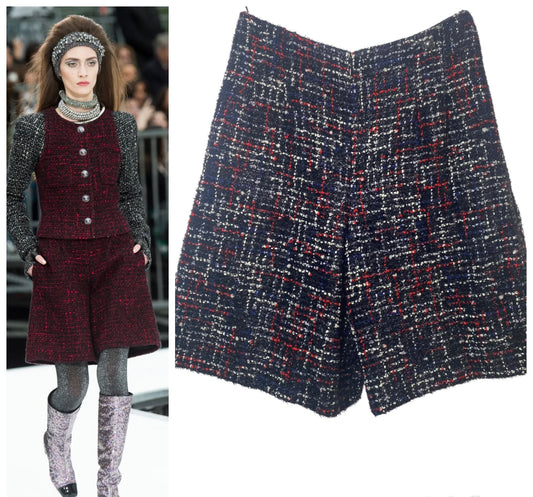 Chanel 17A Fantasy Tweed Black Red Blue White Shorts FR 36