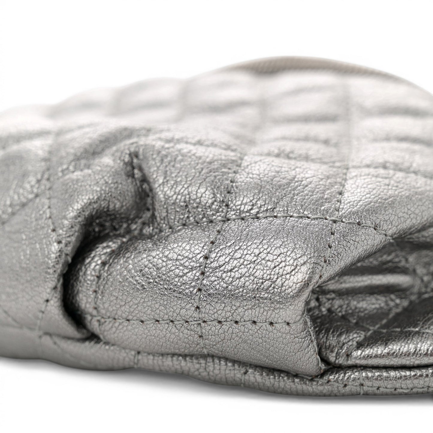 Chanel Quilted Metallic Silver Goatskin Banana Classic Waist Bag Fanny Pack