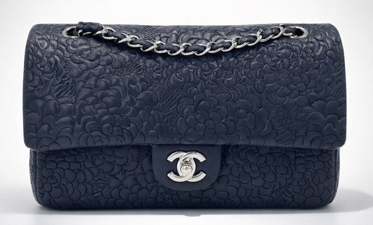 Chanel Medium Double Flap Black Camellia Lambskin Classic Timeless Bag SHW