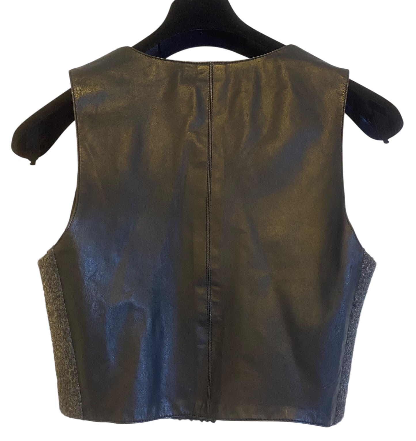 Chanel 14A Paris Dallas Grey Wool & Black Leather Vest Waistcoat FR 38