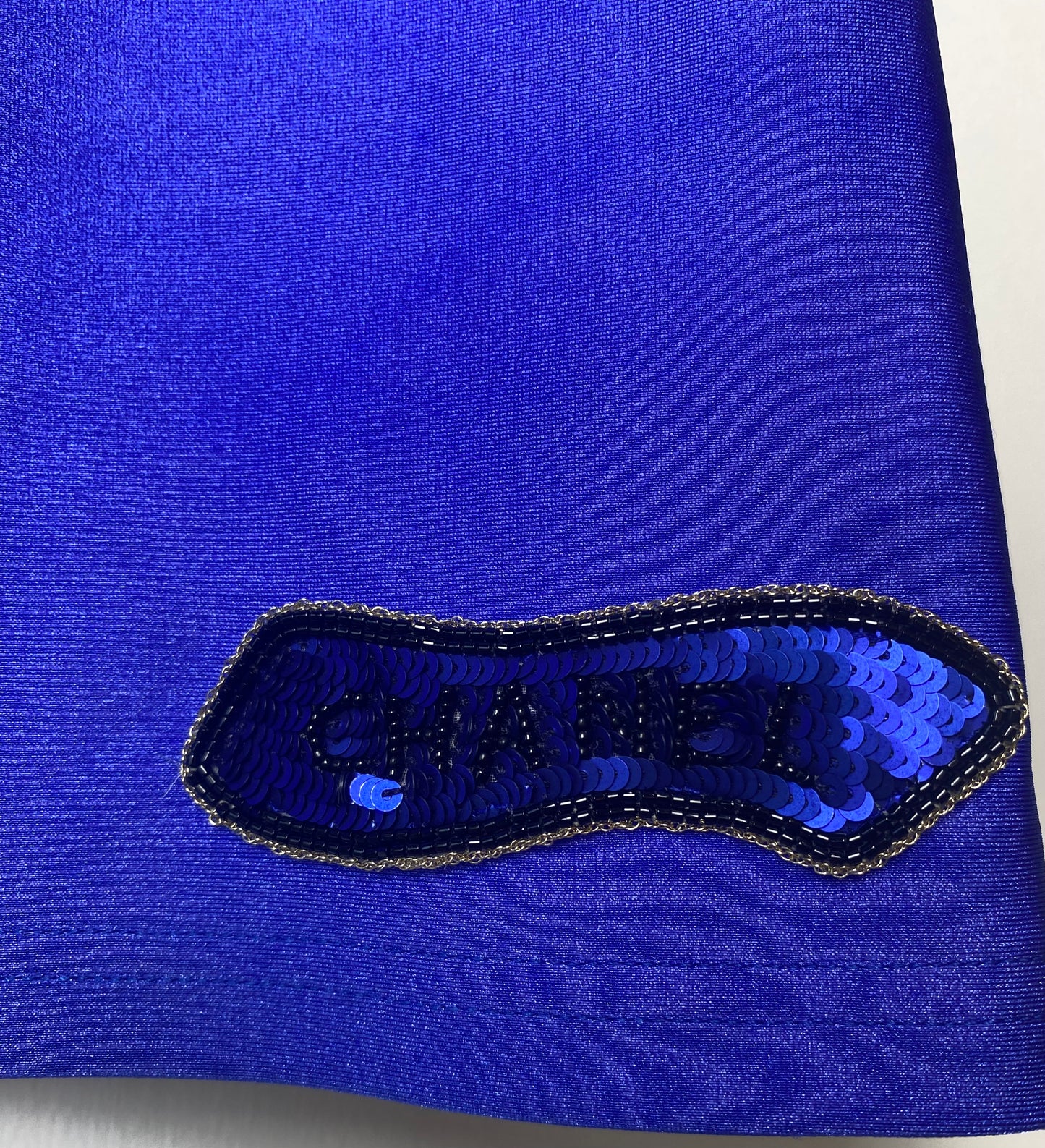 Chanel 21A Runway Royal Blue Sequin Logo Cropped Top Blouse FR 38