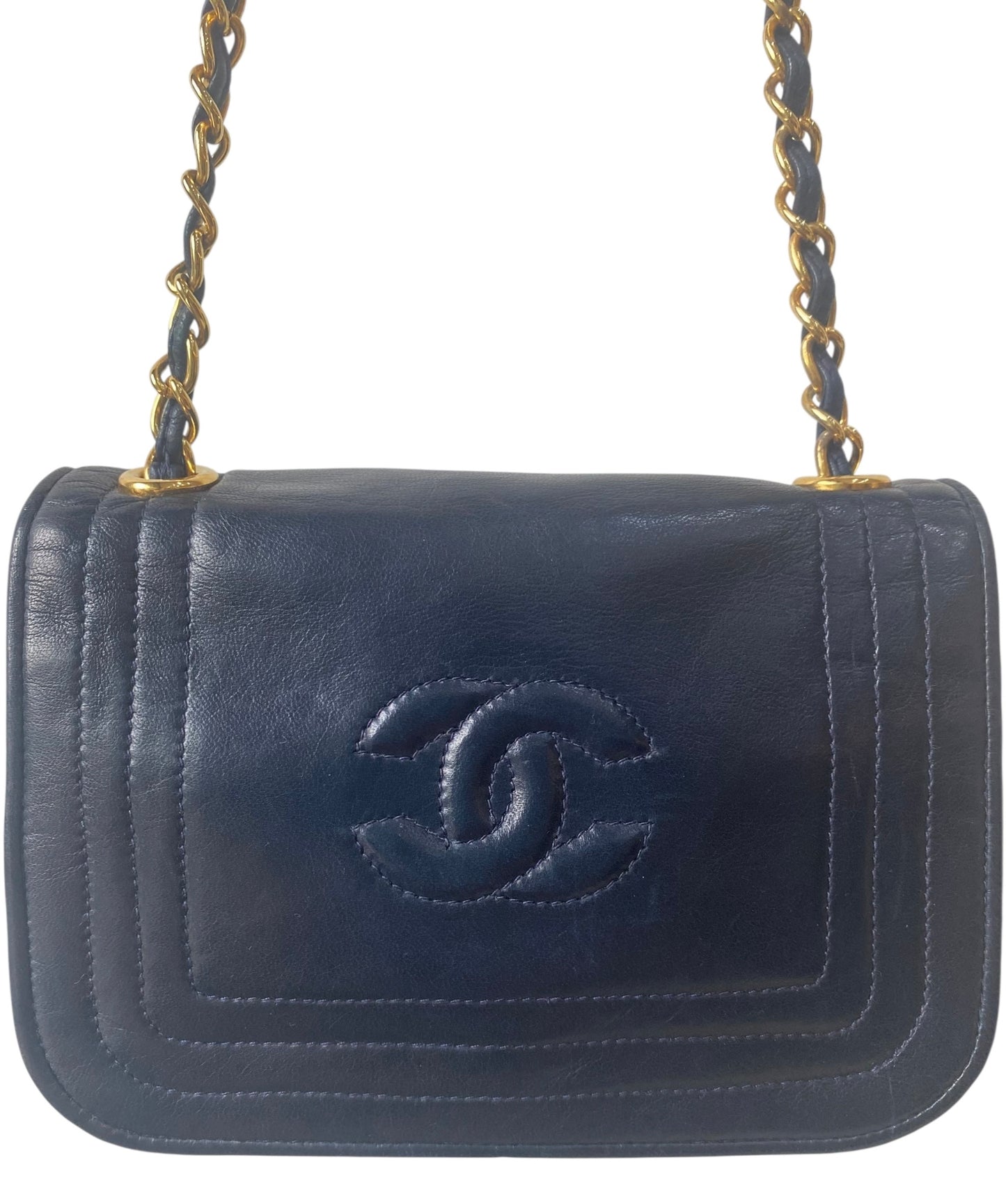 Chanel Mini Vintage Navy CC Quilted Full Flap Bag 24K Gold Hardware