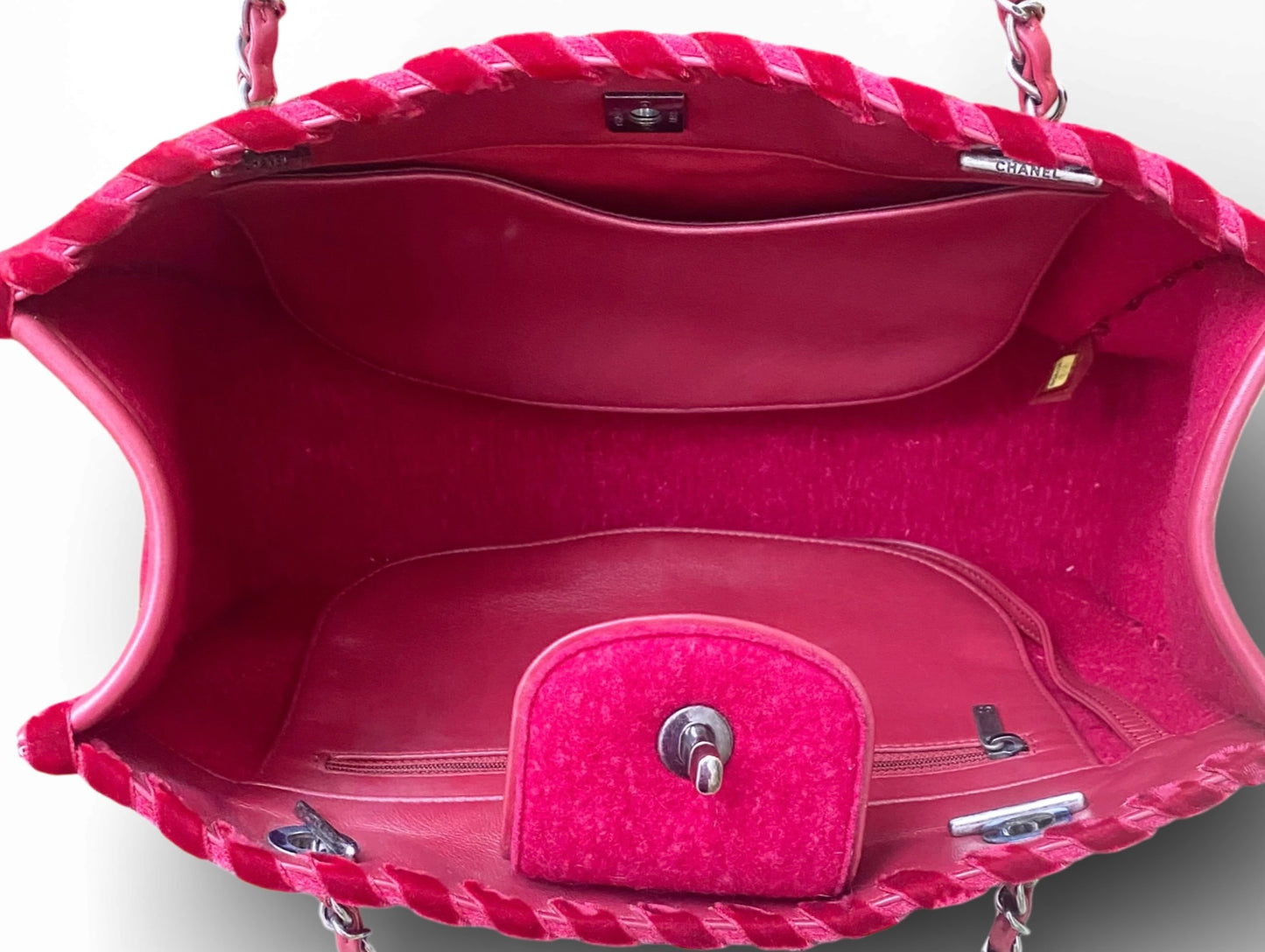 Chanel 13A Edinburgh Red Medium Wool Quilted Shopping Tote Bag