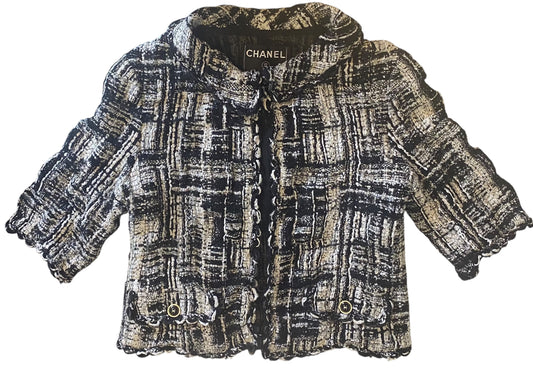 Chanel 07C Runway Fantasy Tweed Black White Short Jacket FR 38/40
