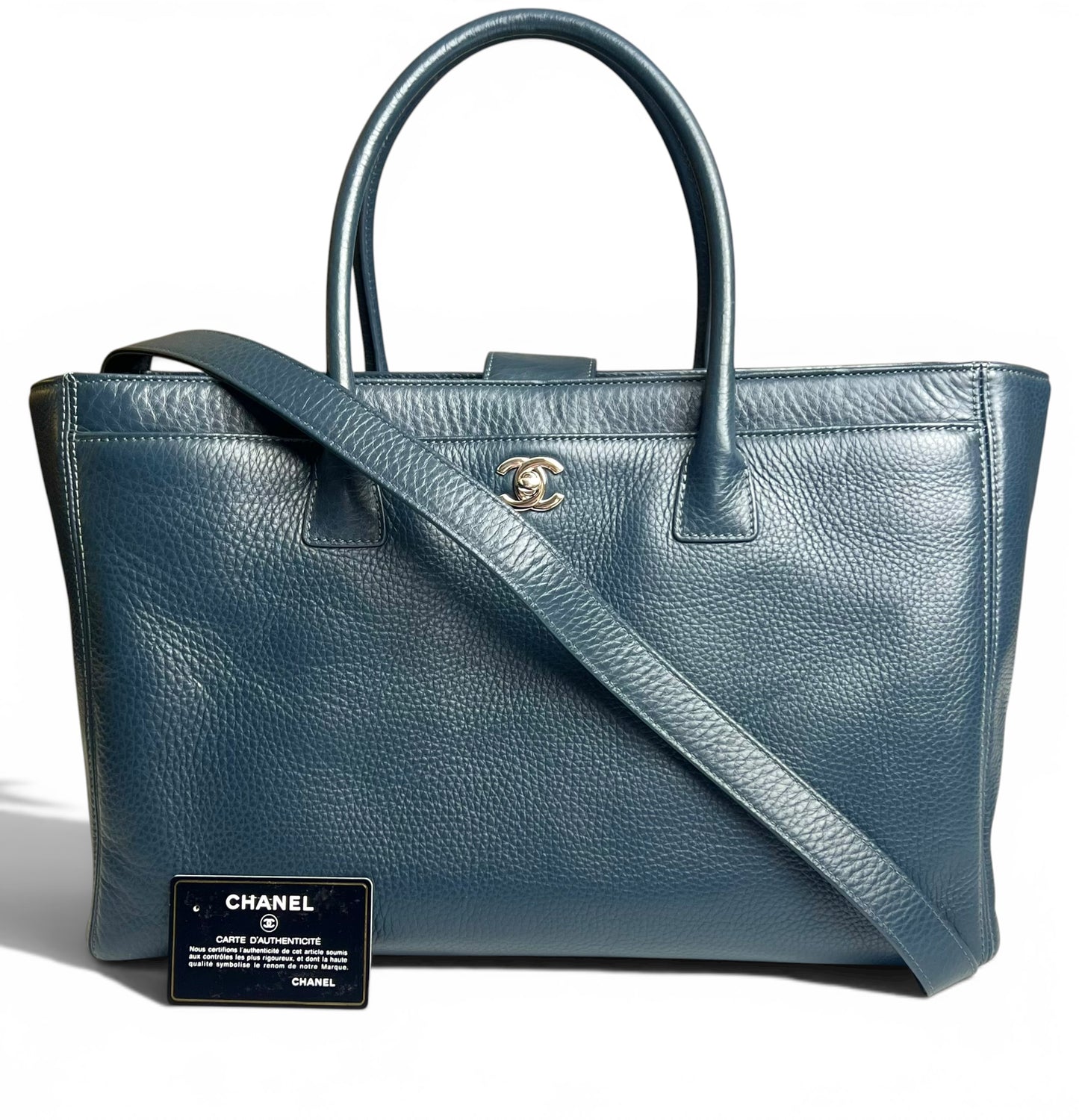 Chanel Navy Blue Caviar Leather Cerf Executive Shopper Classic Tote Bag SHW