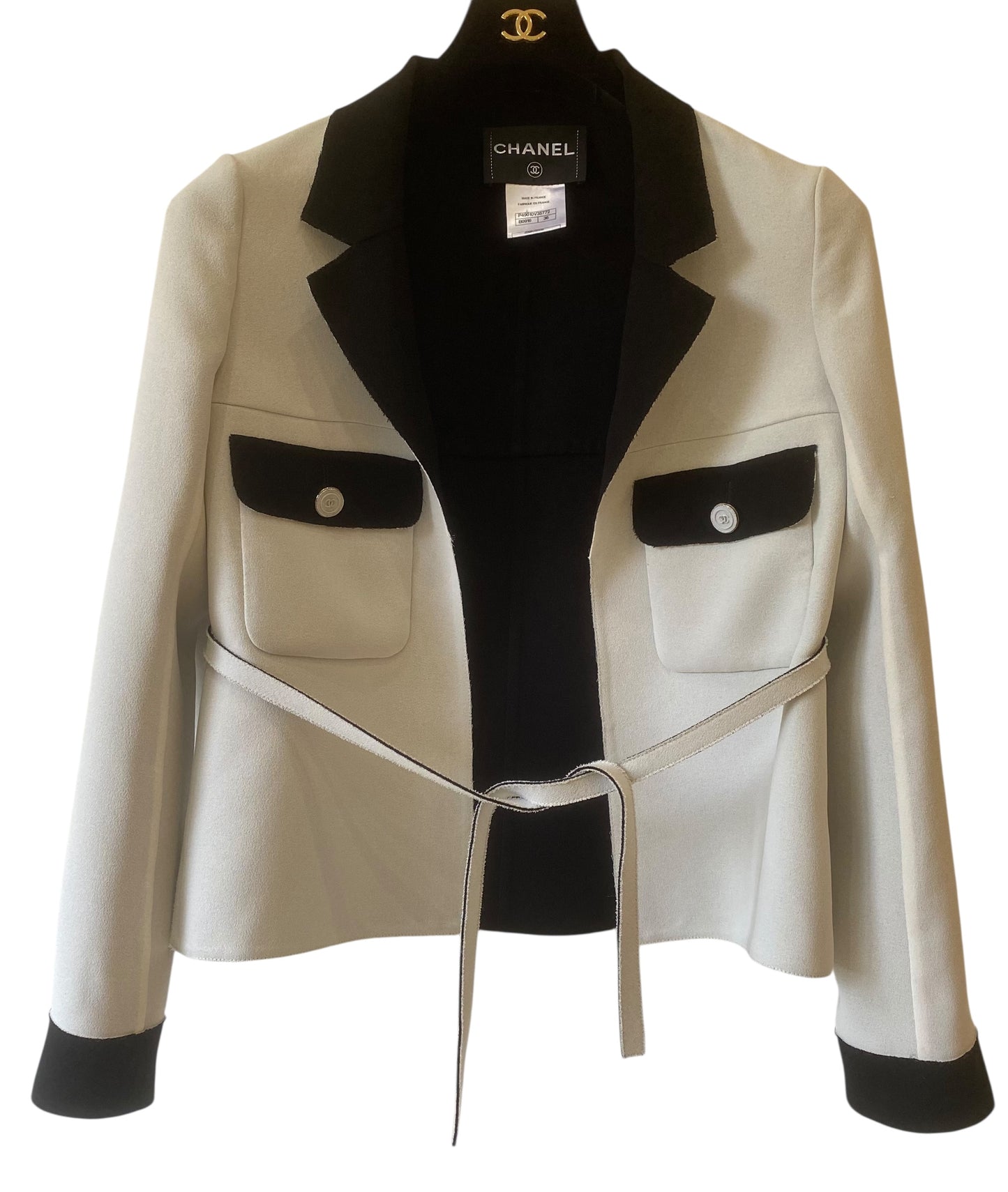 Chanel 14S Runway White & Black Jacket FR 36