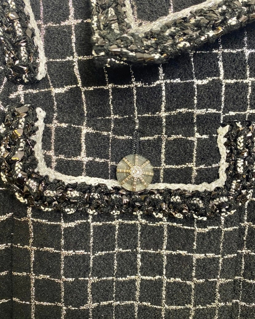 Chanel 20S Black Metallic Silver Iridescent One Piece Jumpsuit FR 38