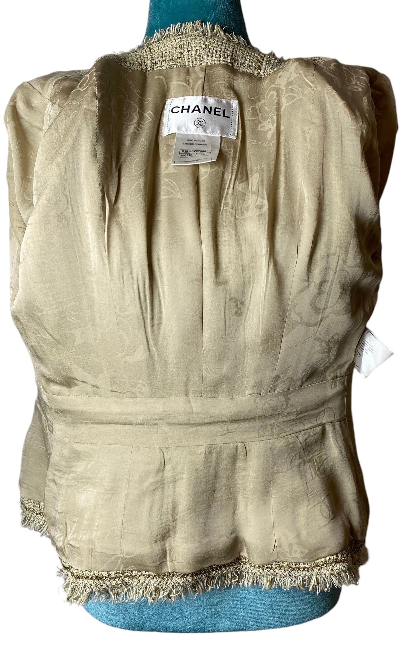 Chanel 10P Runway Beige Gold Lesage Tweed Jacket FR 44