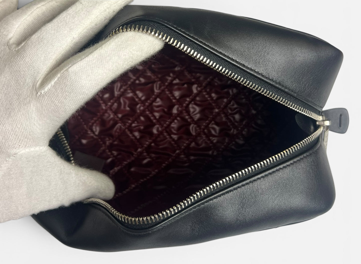 Chanel Black Lambskin Quilted Medium Rectangular Pouch Cosmetic Vanity Case Clutch