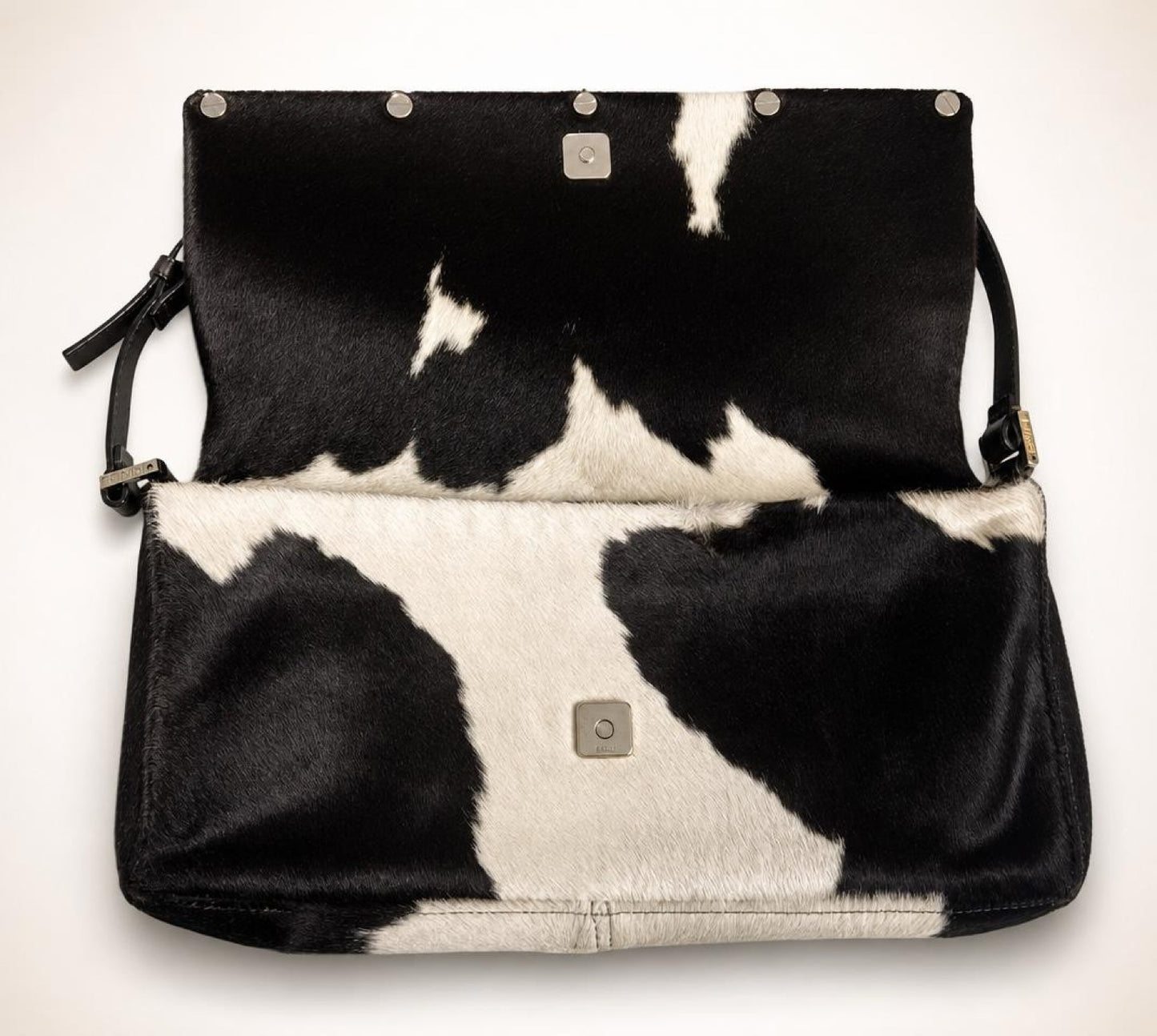 Rare Vintage 1999 FW FENDI Cow Print Pony Baguette Flap Bag