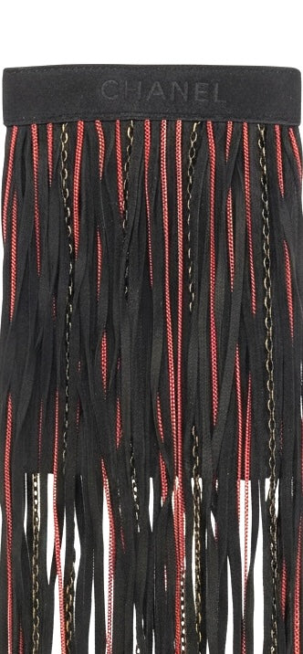 Rare Chanel 14A Paris Dallas Fingerless Fringe Chain Statement Gloves Size 7.5/54