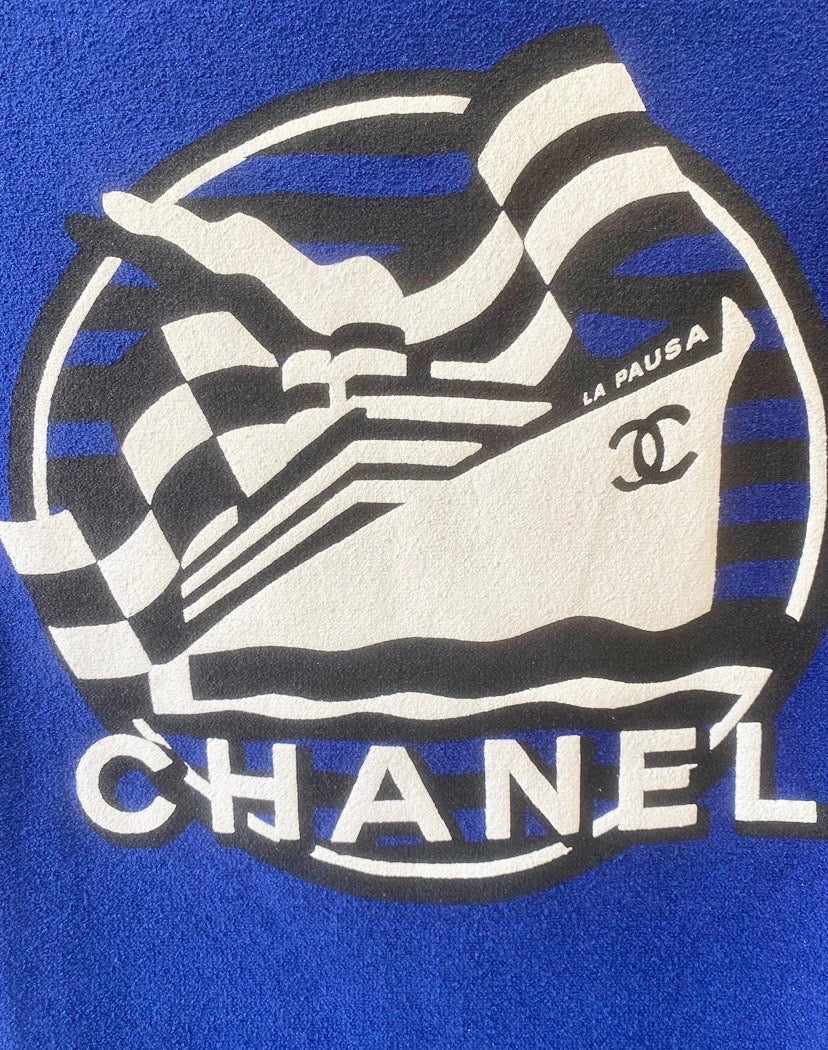 Chanel 19C La Pausa Runway Blue Blouse Top Shirt FR 34