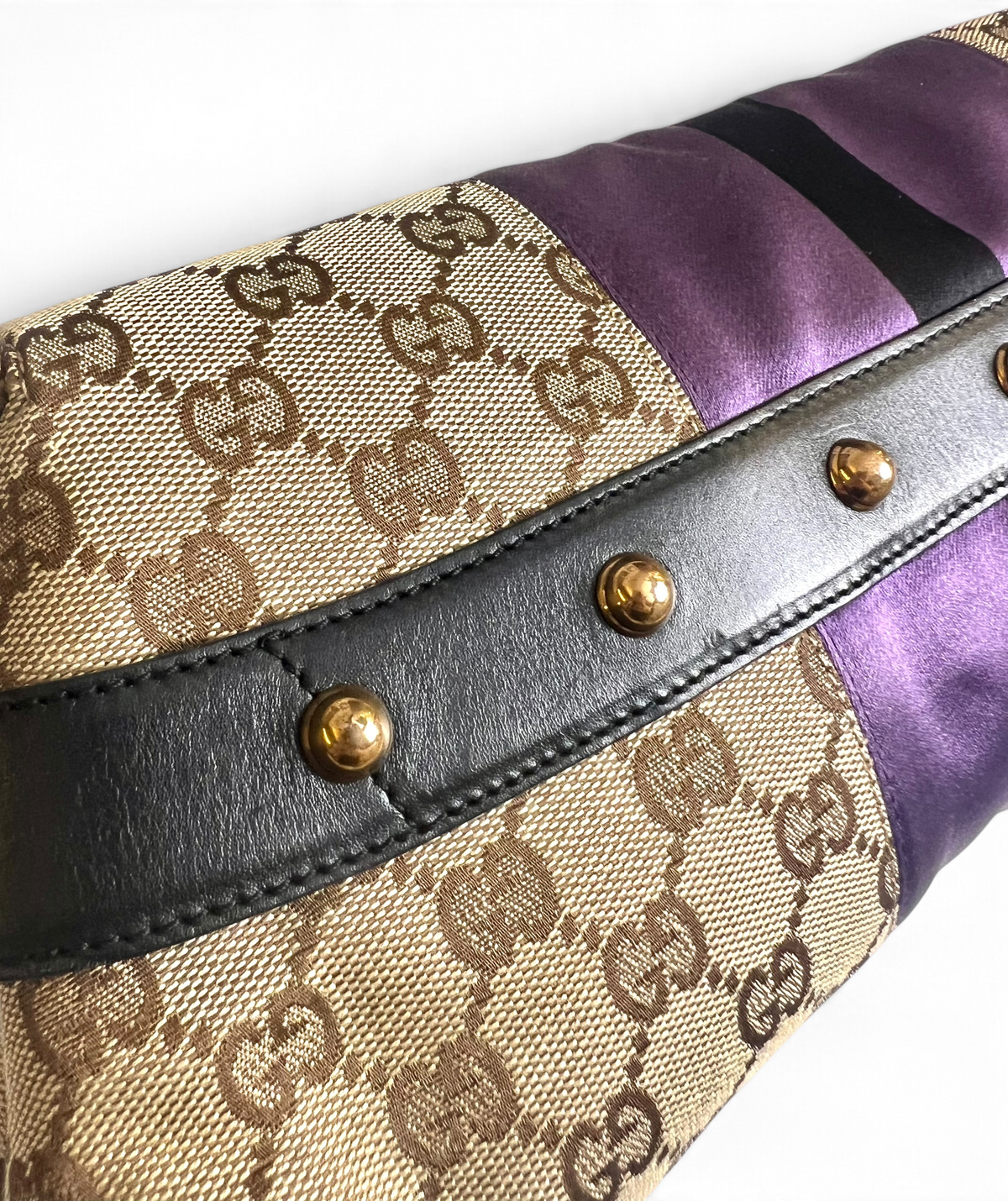 Gucci Large 1955 Tom Ford Classic Purple Black GG Monogram Horsebit Clutch Handbag GHW