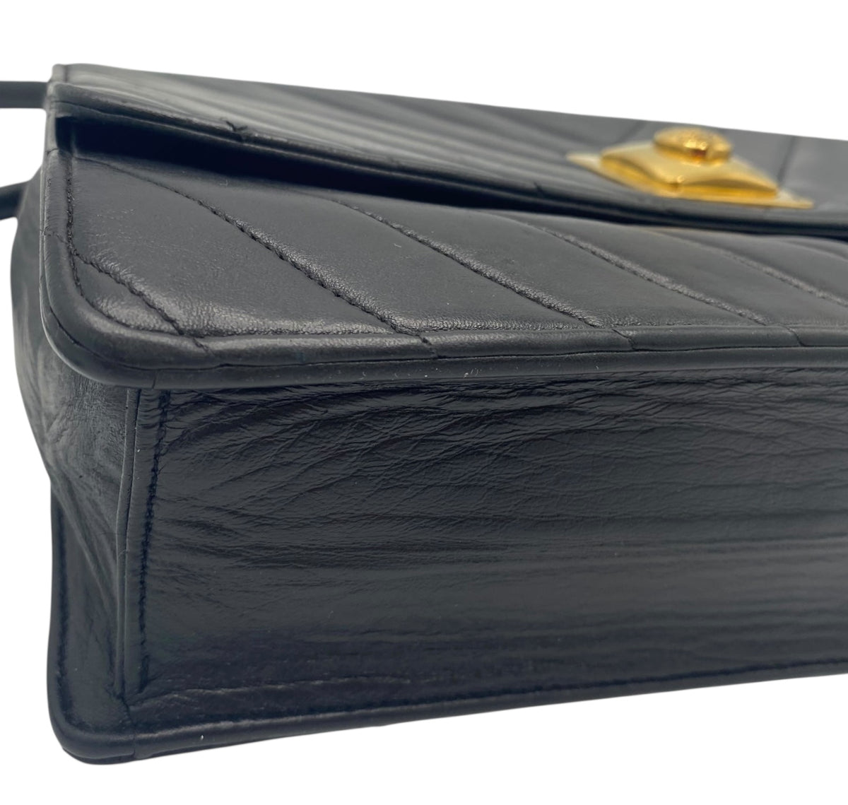 Vintage Chanel 90’s Medium Black Chevron Lambskin Crossbody Flap Bag 24K GHW