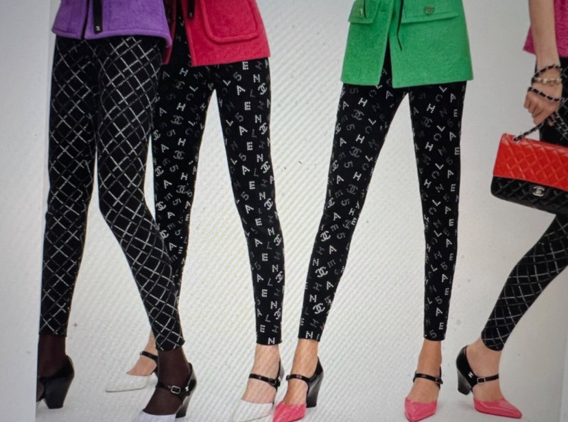 Chanel 20C Runway Black CC Logo Pants Leggings FR 42
