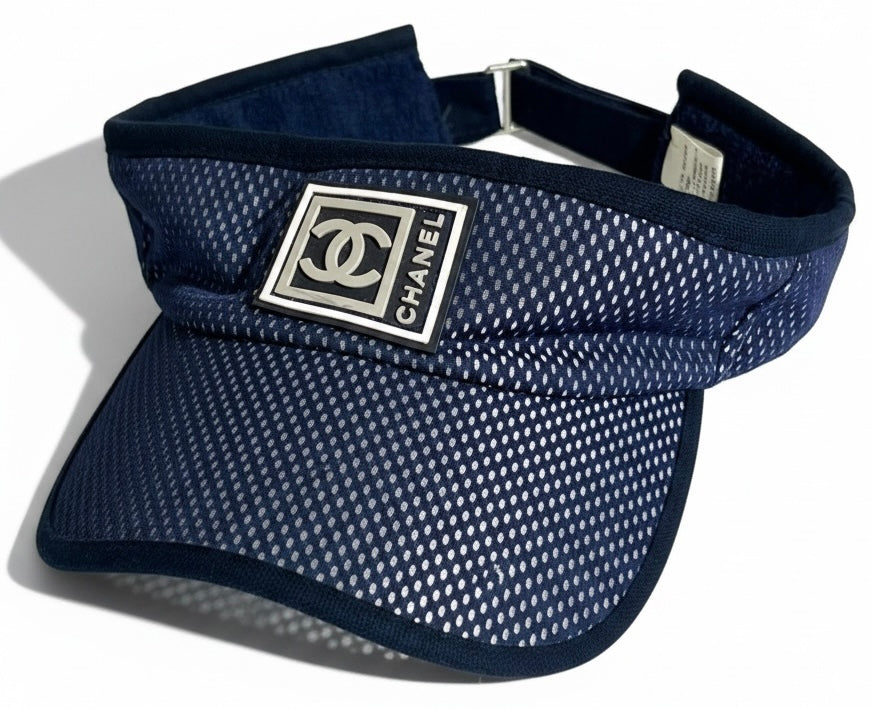 Chanel 2003 Navy Blue Terry CC Logo Sport Tennis Sun Visor Hat Cap