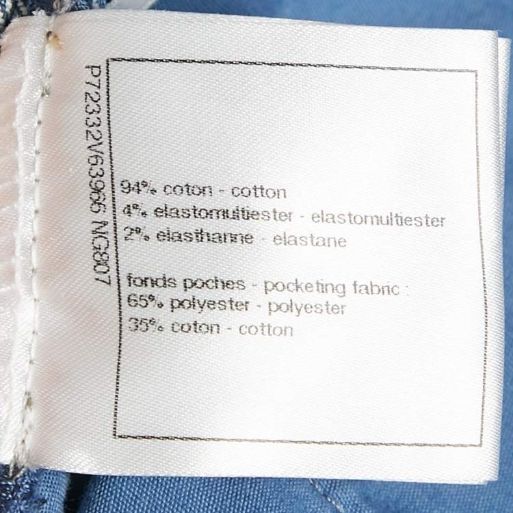 CHANEL 22P Blue & Multicolor Logo Printed Denim Jeans FR 40