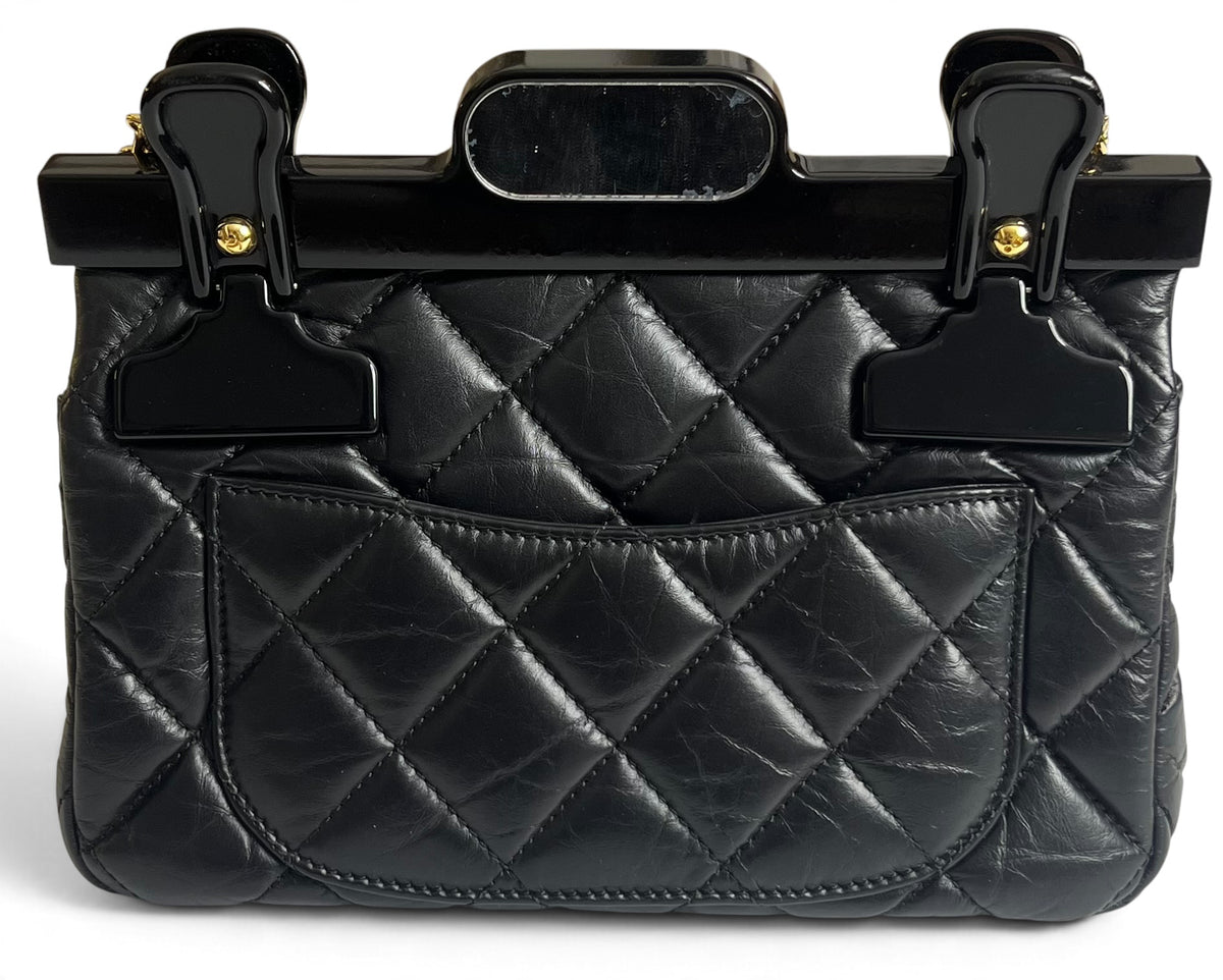 Chanel Limited Edition Aged Calfskin Quilted 2.55 Reissue Mini Hanger Black Flap Bag GHW