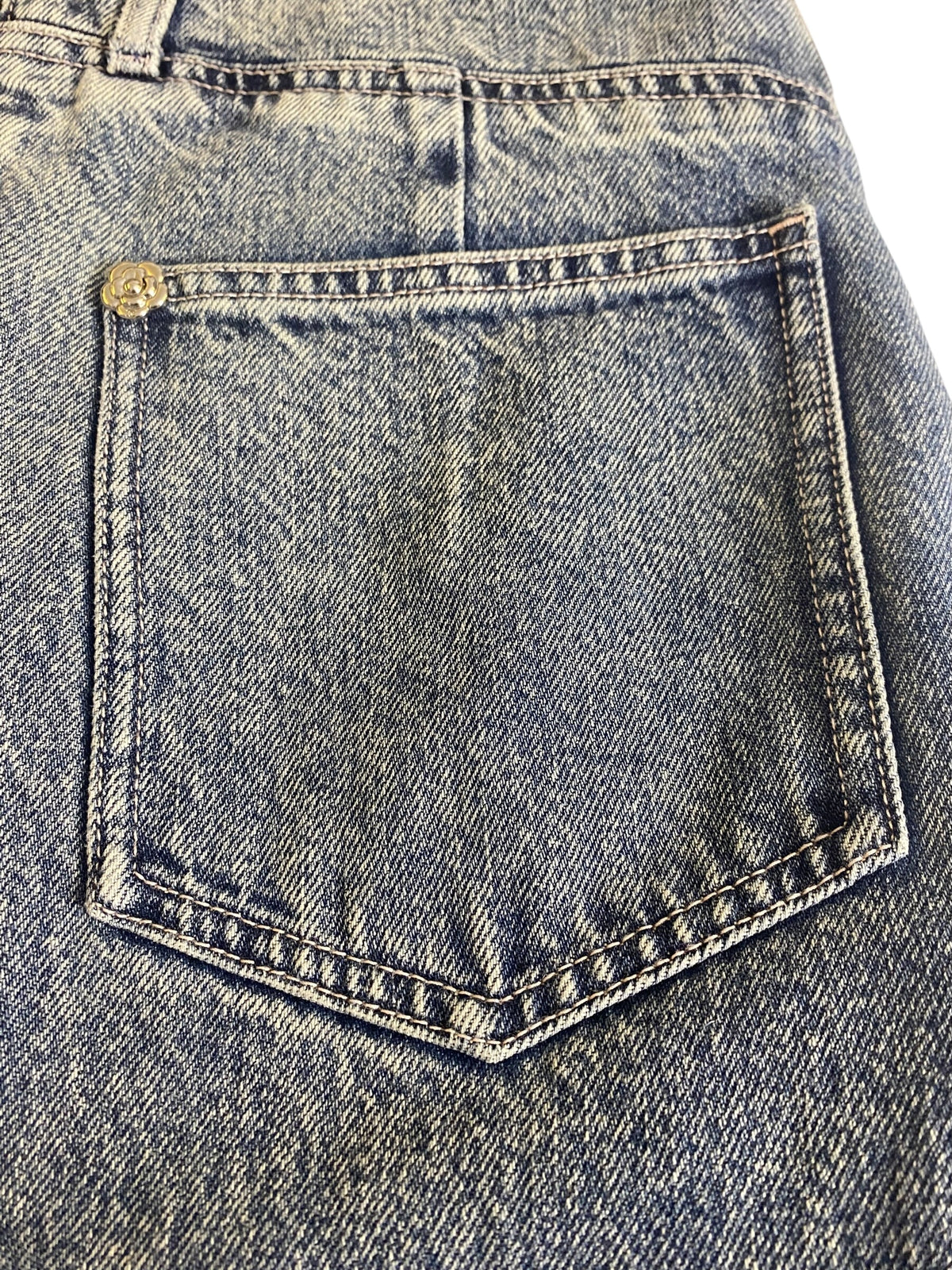 Chanel 25B Wide Leg Camellia Blue Jeans FR 40