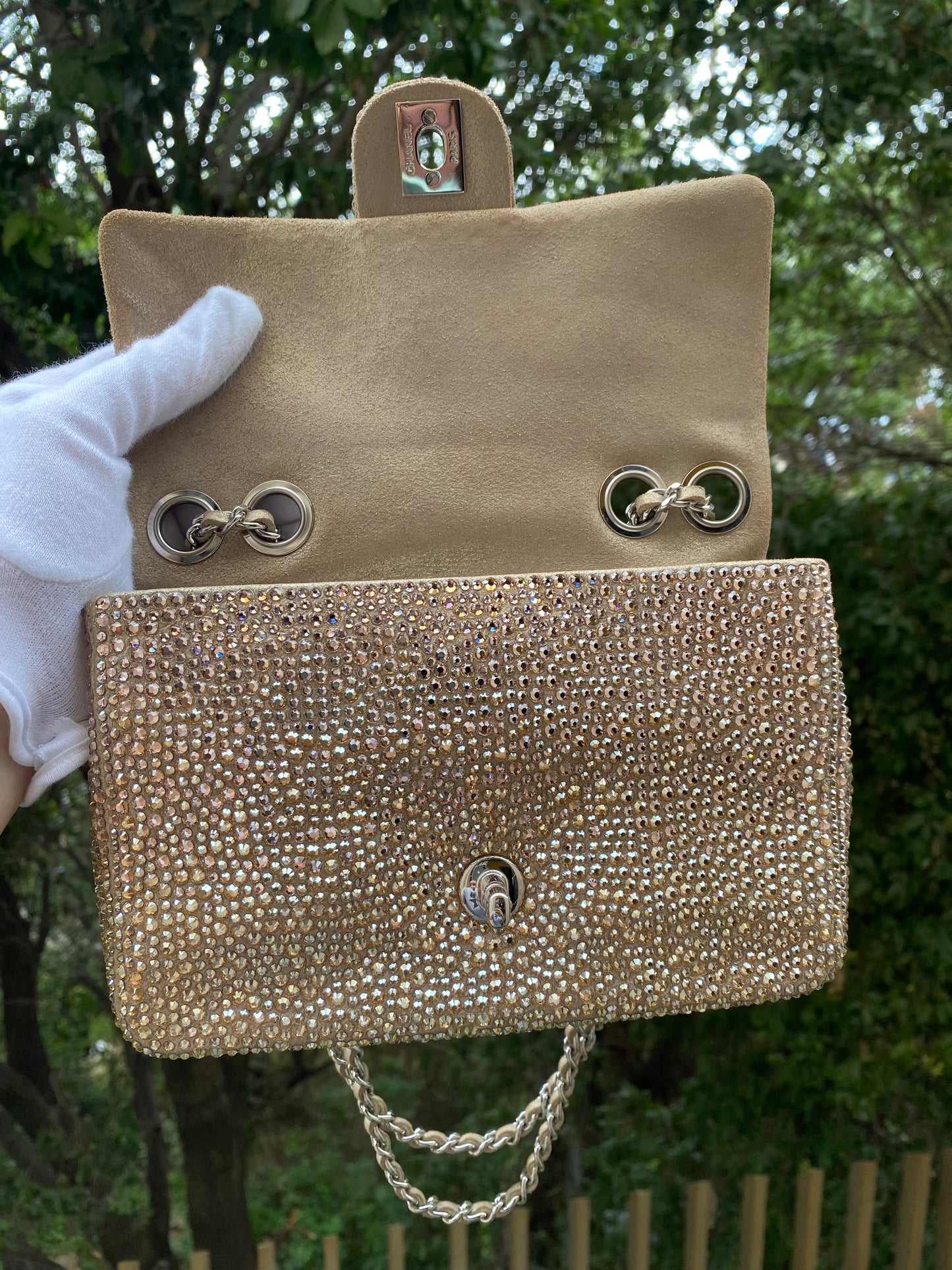 Chanel 2015 Swarovski Crystals Mini Square Classic Flap Bag