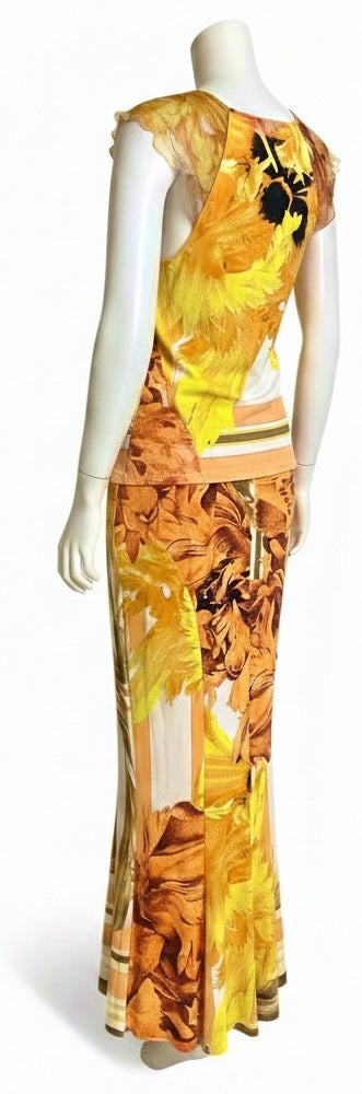 Vintage Roberto Cavalli S/S 2005 Silk Floral Dress Gown Maxi Set IT 40/42