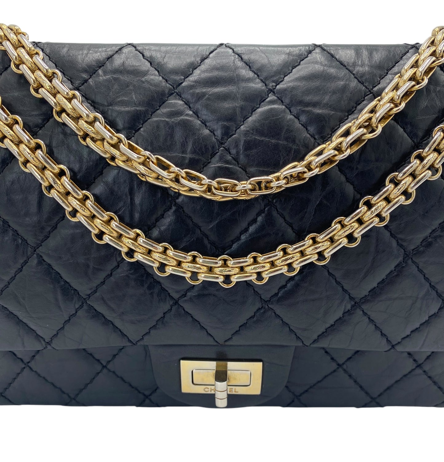 Chanel Black Quilted Aged Calfskin 2.55 Reissue 225 Small Double Flap Bag Gold Hardware