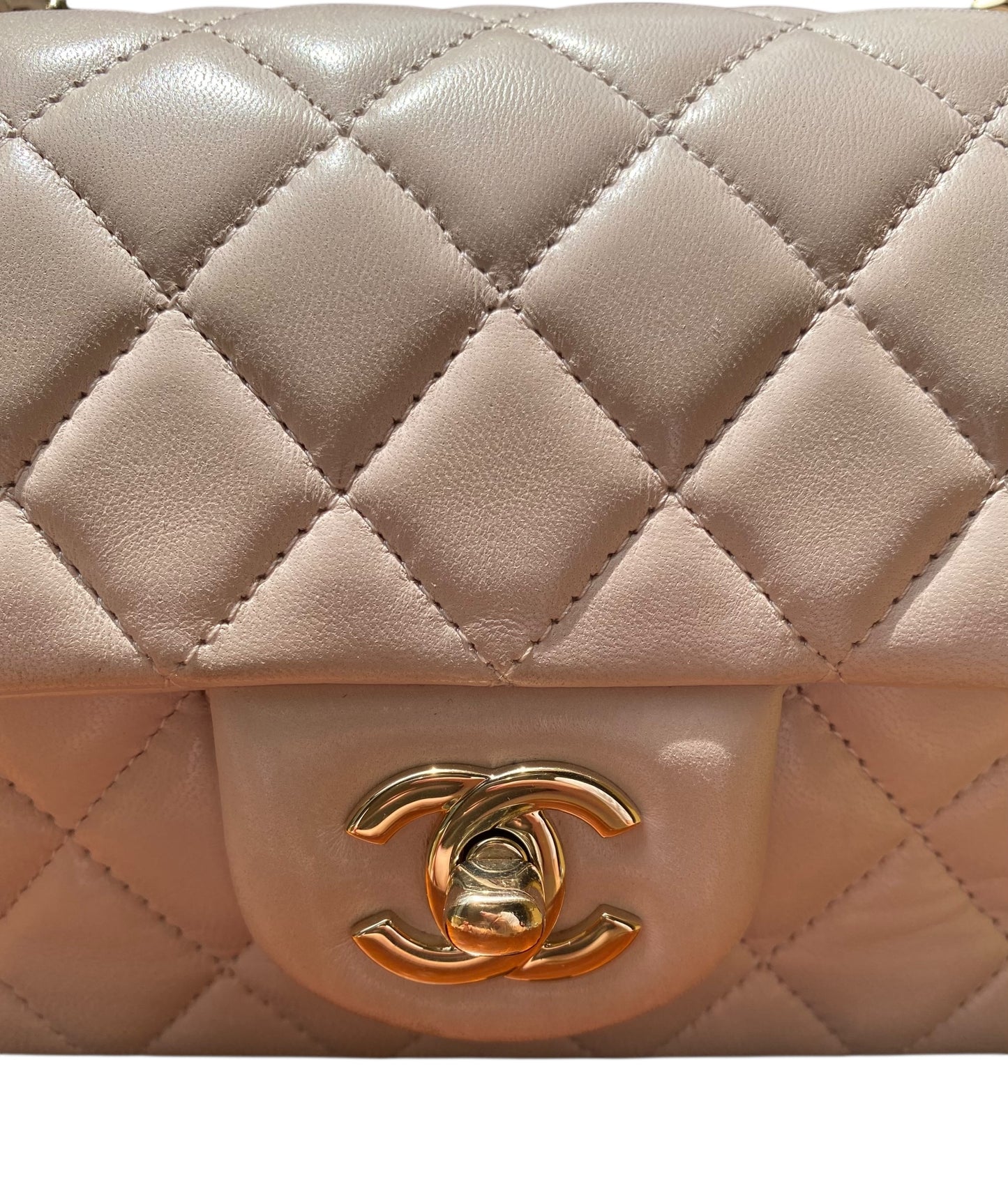 Chanel Light Nude Pink Lambskin Quilted Mini Classic Flap Bag Champagne Hardware