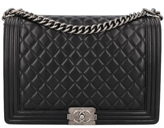 Chanel Black Large Maxi Quilted Lambskin Leather Boy Crossbody Bag