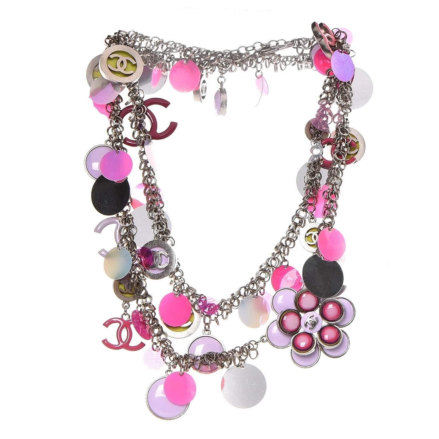 Chanel 04S Ultra Rare Statement DOUBLE XL Hot Pink Lavender Neon CC Necklace Belt