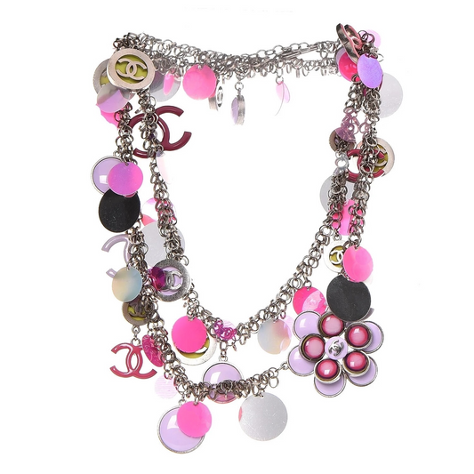 Chanel 04S Ultra Rare Statement DOUBLE XL Hot Pink Lavender Neon CC Necklace Belt