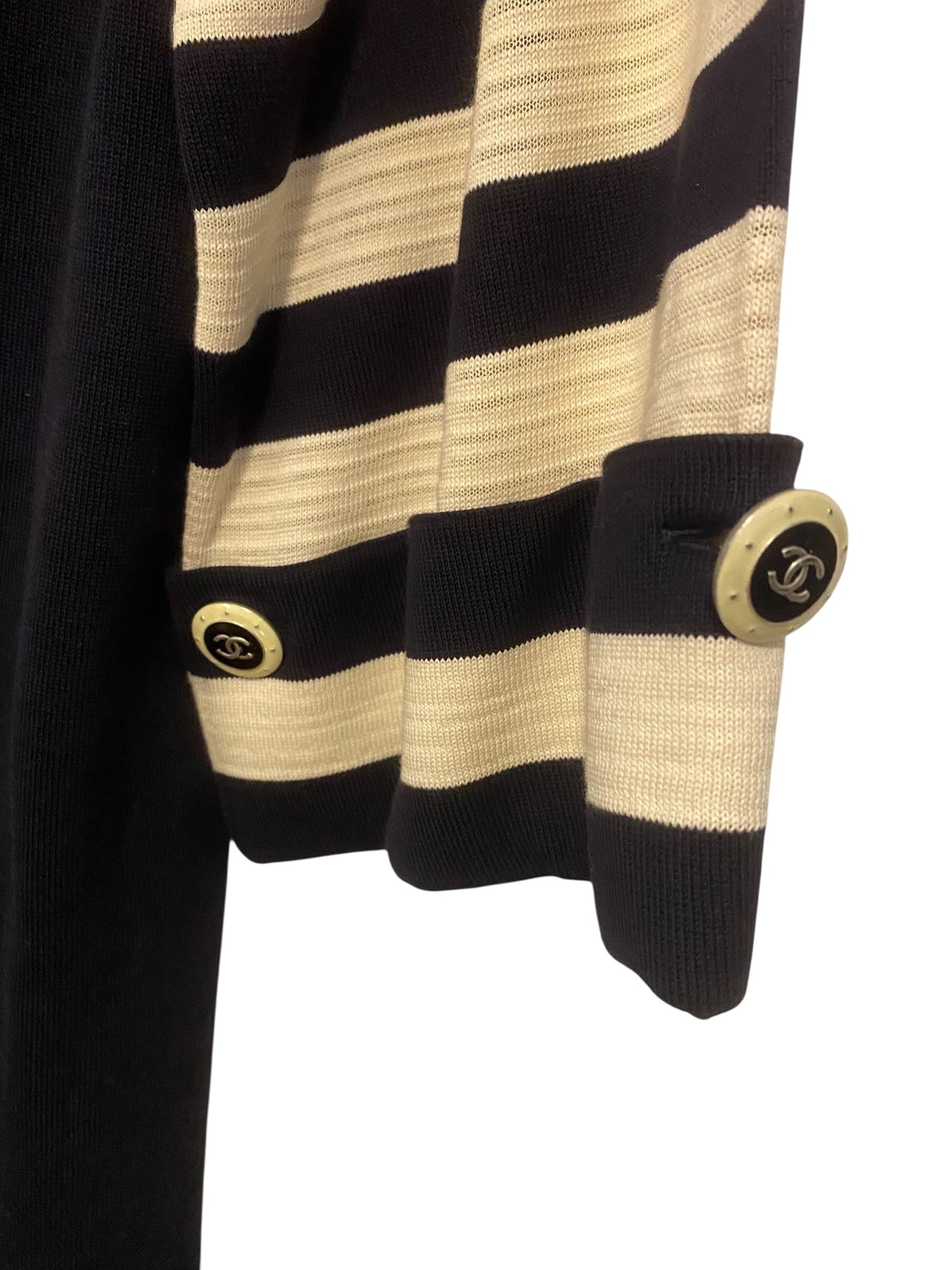 Chanel 14C Navy Blue White Gondola Motif CC Buttons Dress FR 36