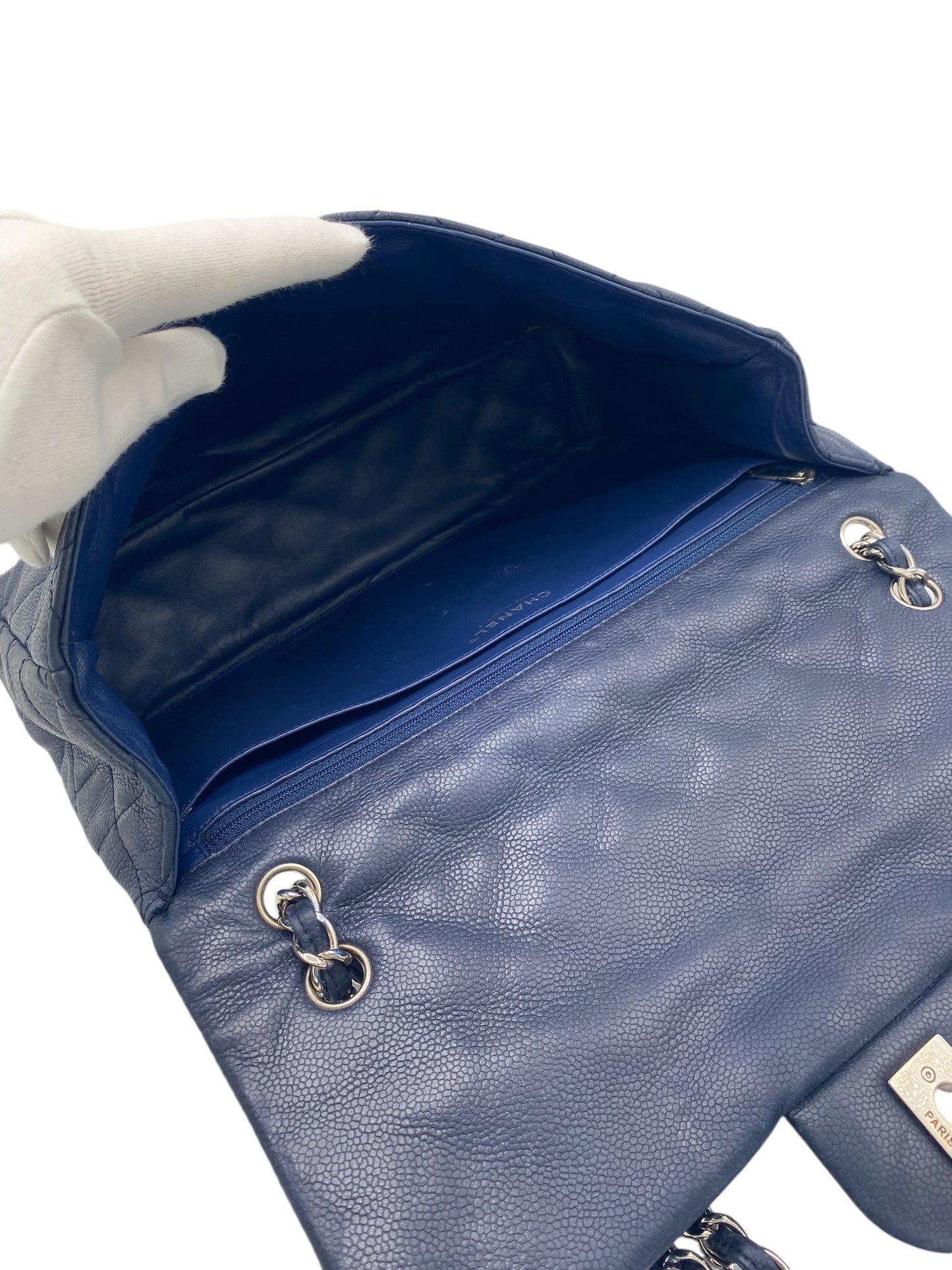 Chanel Navy Blue Soft Caviar Maxi Classic Flap Bag Silver Hardware SHW