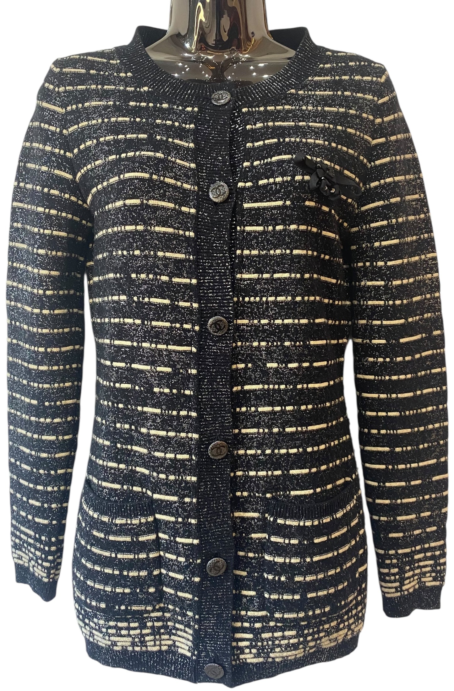 Chanel 10A Iceberg Collection Striped Metallic Long Cardigan FR 34