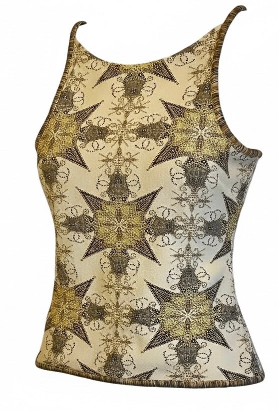 Chanel 06P CC Metallic Gold Beige Camisole & Shorts SET FR 38