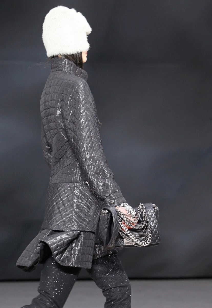 Chanel 13A Enchained Boy Bag Black Leather Old Medium Flap Bag