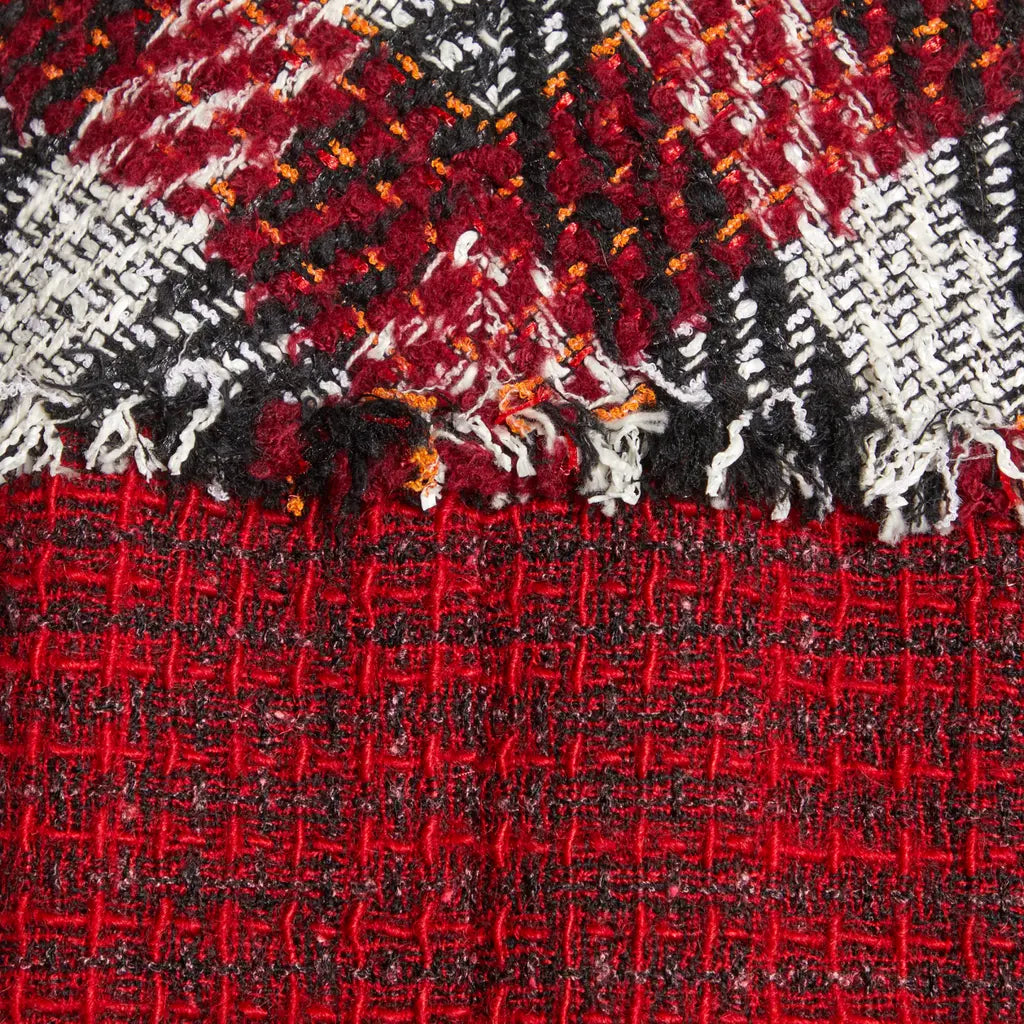 Chanel 16A Runway Burgundy Plaid Tweed Fringe Jacket FR 40