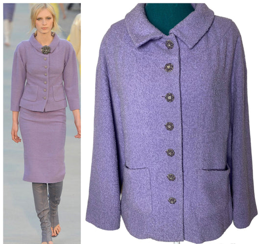 Chanel 12C Runway Lavender Purple Wool Boucle Jacket FR 44