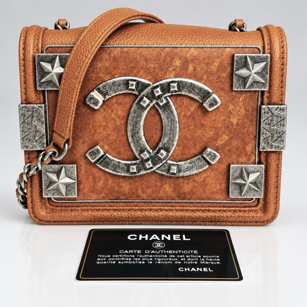 Rare Chanel 14A Paris Dallas Brown Caviar Mini Boy Brick Bag